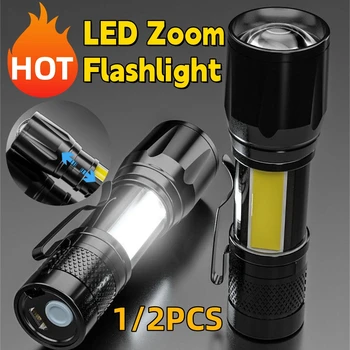 1/2 ADET Mini LED el feneri dahili pil Zoom odak Torch lambası 2000 Lümen ayarlanabilir Penlight su geçirmez ışık açık 