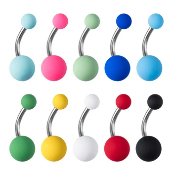 10-50 adet Renkli Göbek Piercing Göbek Halkası Mat Top Bar Paslanmaz Çelik Belly Button Yüzükler Damızlık Kadınlar Seksi göbek takısı 14G