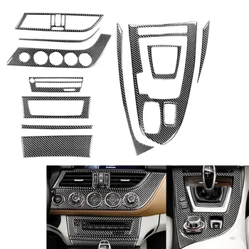 12 ADET Karbon Fiber Araba Merkezi Konsol Vites Paneli Kiti Kapak Trim İç Dekorasyon İçin BMW Z4 E89 2009-2016 LHD Sadece