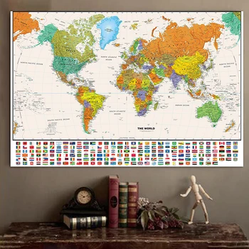 120 * 80cm Vinil Dünya Haritası Ulusal Bayraklar ile Dünya Küre Haritası Kişiselleştirilmiş Atlas Posteri Okul Malzemeleri Ev Dekorasyon