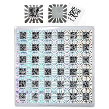 2.5x2. 5cm Gümüş lazer Çıkartmalar QR Kodu ile Otantik Güvenlik mührü Holografik garanti geçersiz çıkartmalar Güvenli anti-sahte etiket