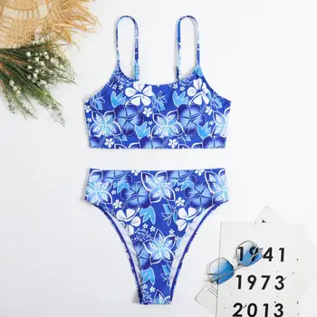 2 Adet / takım Bölünmüş Bikini Büyüleyici Yumuşak Backless Karın Kontrol Kadınlar Çiçek Mayo Beachwear Sutyen Külot Seti Sutyen Külot Seti