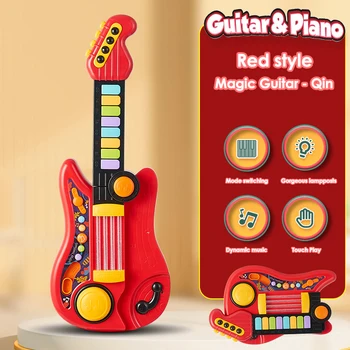2 İn 1 Katlanır Enstrüman Elektronik Piyano Beyin Eğitim Eğitici Oyuncaklar doğum günü hediyesi Kız Erkek Çocuklar İçin Gitar Oyuncak