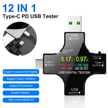 2 İN 1 Tip-C PD USB Tester DC Dijital Voltmetre Akım Gerilim Metre Amp Volt Ampermetre Dedektörü Güç Bankası Şarj Göstergesi