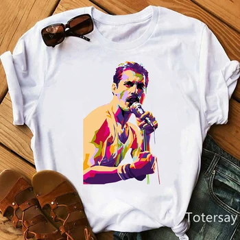 2021 Yeni kadın kıyafetleri Freddie Mercury T Shirt Kraliçe Bant T-Shirt Kadın Kısa Kollu T-Shirt Marka Kaya Giyim Kız Üstleri