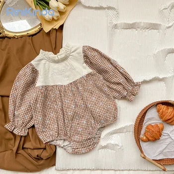 2023 Yeni Bebek Tulum Yenidoğan Bebek Uzun Kollu Ekose Giyim Bodysuit Çocuk Kostüm Sonbahar Bebek Tulum Kızlar için