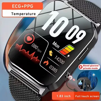 2023 Yeni Kan Şekeri Monitörü Sağlık akıllı saat Erkekler Kadınlar Ekg + ppg Kan Basıncı Termometre Ip68 Su Geçirmez Spor Smartwatch