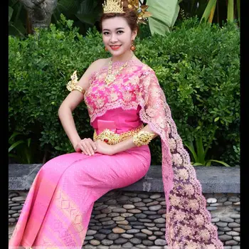 2023 Yeni Tay Geleneksel Asya Fotoğraf Dans Performansı Tayland Kostüm Seyahat Elbise Vintage Tay Giyim Elbise Seti