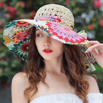 2023 YENİ kadın Yaz Kova Katlanır moda Hasır Şapka Panamas UV Koruma Güneşlik Sahil plaj şapkası Gelgit yazlık şapkalar