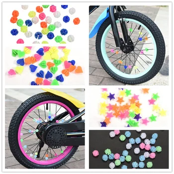 36 Adet Renkli Güvenlik Çocuklar Klip Bisiklet Yuvarlak Çok renkli Aşk Kalp Yıldız Tekerlekli Bisiklet Aksesuarları Dekorasyon Boncuk Boncuk Konuştu
