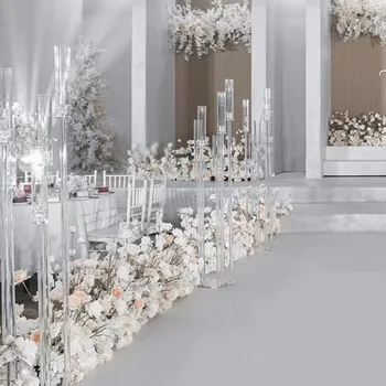 4-5 Arms Şamdan çiçek rafı Düğün Centerpiece Akrilik Tüpler mumluklar Doğum Günü Partisi Kristal Kasırga Şamdan
