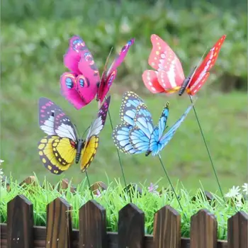 4 Adet Yapay Kelebekler Bahçe Yard Ekici Renkli Kelebek Kazık Decoracion Açık Dekor Saksı Dekorasyon