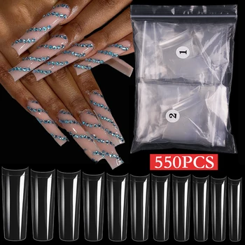 500 adet / kutu Yapay Akrilik Yanlış Nails Ekstra Uzun T Şekli Beyaz Şeffaf takma tırnak İpuçları Manikür Sanat Dekorasyon Araçları
