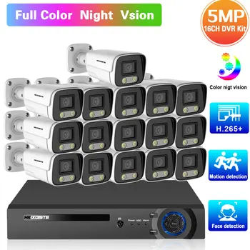 5MP 16 Kanal kapalı devre kameralar Güvenlik Sistemi DVR Kiti Açık Su Geçirmez Renkli Gece Görüş AHD Kamera Video Gözetim Kiti 16CH