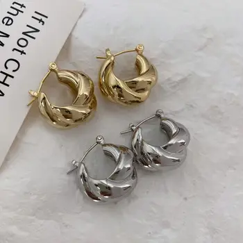 5Pairs 2023 Moda Minimalist Hoop Küpe Yeni Geometrik Metal Altın Yuvarlak Küpe Kadınlar Bayanlar İçin