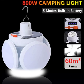 800W güneş LED el feneri USB şarj edilebilir gece lambası açık kamp lambası acil durum ışıkları taşınabilir Projektörler büyük fener Ampul