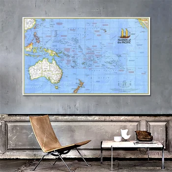 A1 Boyutu Duvar Dekorasyon Haritası Adaları Pasifik Okyanusu 1974 Baskı Vinil Sprey Boya Okul Ofis Dekor