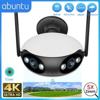 ABUNTU 8MP 4K Wifi Kamera Açık Güvenlik 4MP 180° Ultra Geniş Görüş Açısı AI İnsan Algılama Video Gözetim Kamera İCsee APP