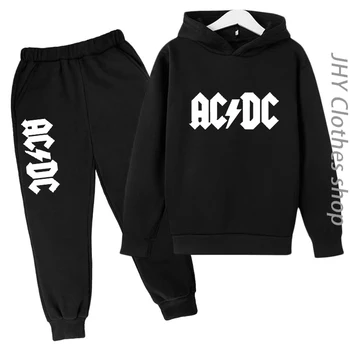 AC DC çocuk Hoodie Sonbahar / Kış Giyim 3-12Y Tatil Hediye Erkek Kız Bebek Pantolon Üst Koşu Spor Rahat Sokak Gömlek Seti