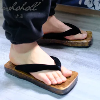 Adam Terlik Japon Geta Flip Flop Anime iblis avcısı Ahşap Kalın Taban Coplay Ayakkabı Terlik Japon Takunya Sandalet
