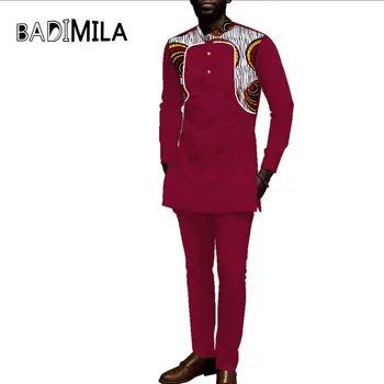 Afrika Baskı Dikiş erkek İki parçalı Rahat Uzun kollu Üst ve Pantolon Takım Elbise Geleneksel Giysiler Wyn1737