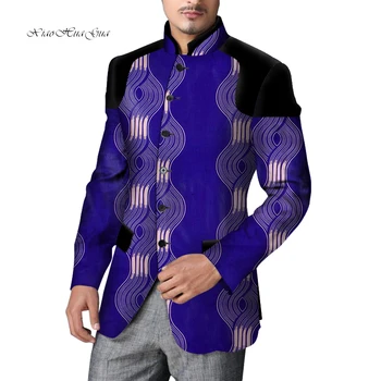Afrika erkek uzun kollu giyim Slim Fit Fantezi Blazers Suit Tops Ceketler Ceket Afrika Balmumu Baskı Standı Yaka Dış Giyim WYN524