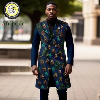 Afrika Takım Elbise Erkekler için Kruvaze Tam Kollu Slim Fit Çin Blazer ve Pantolon Seti Dashiki Elbise Baskı Kıyafetler A2316080