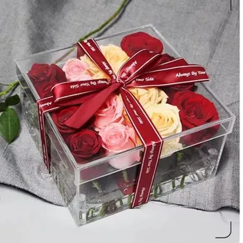 Akrilik Gül Çiçek Kutusu Makyaj Organizatör DIY düğün buketi Dekor sevgililer Günü Kız Arkadaşı doğum günü hediyesi