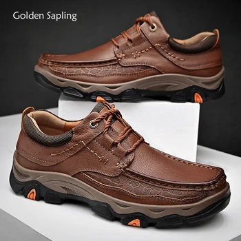 Altın Fidan Açık gündelik erkek ayakkabısı Hakiki Deri Platformu Flats Eğlence Loafer'lar Taktik Erkek Ayakkabı Retro İş Ayakkabısı