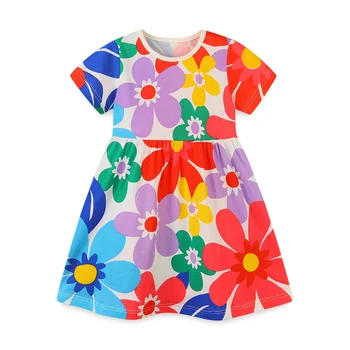 Atlama Metre Yeni Varış Prenses Kız Elbise Çiçek Yaz Bebek Giysileri Kısa Kollu Çocuk Kostüm Frocks Elbiseler