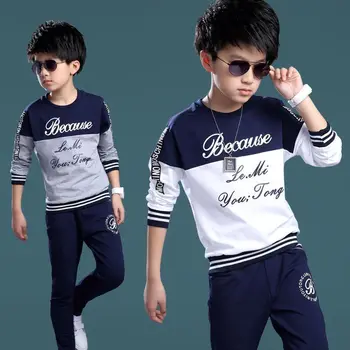 Bahar Erkek Spor Setleri Çocuklar günlük kıyafetler Genç Erkek Moda Tişörtü + Pantolon 2 Adet Takım Elbise Çocuk Eşofman Butik Kıyafet