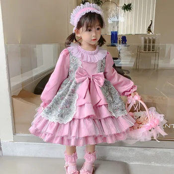 Bahar Sonbahar Elbise Kız Bebek Doğum Günü Prenses Parti Vestido Lolita kawaii düğün elbisesi Kız Uzun Kollu çocuk elbiseleri