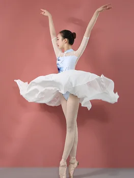 Bale Etek İnci Şifon kadın Balerin Etek Beyaz elbise Tutu Kız Lirik dans kostümü Kızlar İçin Dans Elbise Tutu Bale