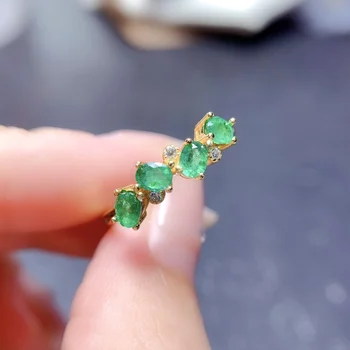 Bayan Yüzük 3mm * 4mm Oval Kesim Oluşturulan Yeşil Zümrüt 925 Ayar Gümüş Nişan Yüzüğü Lüks Takı Ücretsiz Kargo