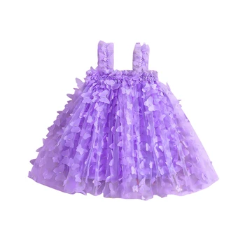 Bebek Kız Elbise 3D Kelebek Düz Renk Toddler Kolsuz Örgü Sling Bebek Kız Elbise Yaz Tatlı Parti Prenses Kabarık Elbise