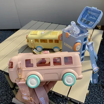 Bebek otobüsü su bardağı anne bebek sınıf öğrenci araba modelleme fincan Bebek Fincan pipetli suluk Araba Çocuklar Up Su Bardağı Karikatür Su Şişesi