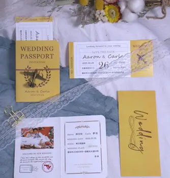 Benzersiz Özel metin Adı Baskı Fotoğrafları Pasaport Bilet Parti Davetiyesi Seyahat Tema Düğün Ücretsiz Kargo