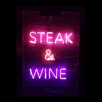 Biftek ve şarap Neon burcu ışık özel el yapımı kişiselleştirin gerçek cam tüp restoran mağaza reklam dekor ekran lambası 14 