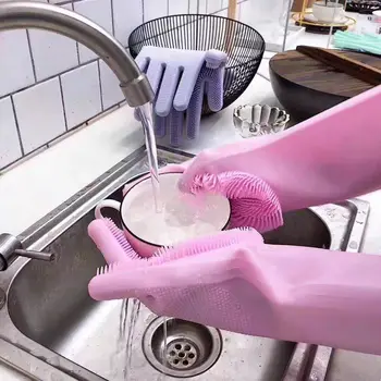 Bulaşık Yıkama temizlik eldiveni Sihirli silikon Kauçuk Bulaşık yıkama eldiveni Ev Scrubber Mutfak Temiz Aracı Fırçalayın