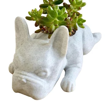 Bulldog Köpek Heykeli Reçine çiçeklik Mini Sevimli Hava Bitkiler Bonsai Yaratıcı Küçük Saksı Hayvan