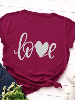 Büyük Aşk Mektubu Baskı T Shirt Kadın Kısa Kollu O Boyun Gevşek Gömlek Yaz Kadın Casual Tee Gömlek Tops Camisetas Mujer