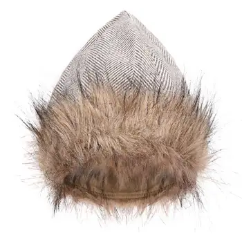 DAZCOS Kış Sıcak Kürk Şapka Ortaçağ Viking Sivri Kap Peluş Ağız Rönesans Festivali Kap Erkekler Kadınlar için kostüm aksesuarı