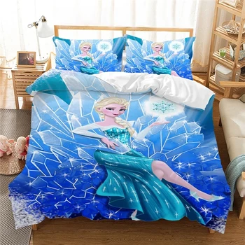Disney Anna Elsa Desen nevresim takımı Çocuk Kız Aşağı Yorgan Kapak Yastık Kılıfı Ev Tekstili Ev Tekstili Yatak Odası Dekorasyon
