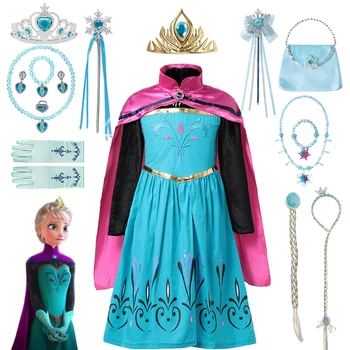 Disney Dondurulmuş 2 Prenses Elbise Kız Parti Cosplay Elsa taçlandırılacak Kostüm Kar Kraliçesi Baskı Doğum Günü Karnaval Elbise Çocuk Elbise