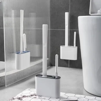 Duvar Asılı Tuvalet Fırçası Tutucu ile Uzun Saplı Silikon Tuvalet Fırçası Yumuşak Kıllar WC Temizleme Fırçası Banyo Aksesuarları