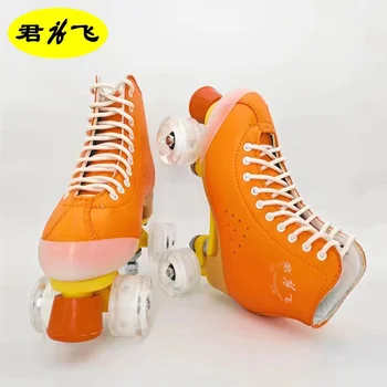 Dört Renk PU Deri Paten Ayakkabı Patines Çift Sıralı Sürgülü Inline Quad Sneakers Eğitim 4 Tekerlekli Çocuk Yetişkin