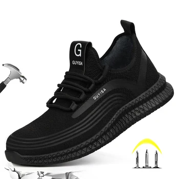 Dıan Sen Yeni Yıkılmaz Erkek güvenlik ayakkabıları Hafif delikli sneaker Anti-Smash Ve Anti Delinme Siyah Açık spor ayakkabılar