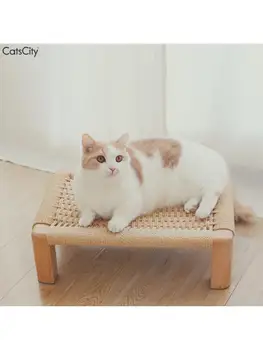 El dokuması Kağıt Halat katı ahşap Kayın Kedi Yatak Düşük Dışkı Kedi Scratcher Pet Malzemeleri