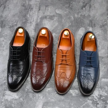 El işi Erkek Oxford Ayakkabı Hakiki Dana Derisi Deri Brogue Elbise Ayakkabı Klasik İş Resmi Ayakkabı Adam