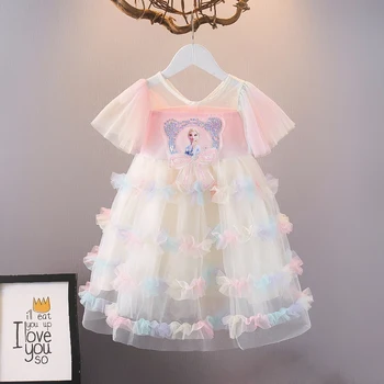 Elsa Katmanlı Elbise Kızlar için Yaz Lüks Pullu Yay Prenses Düğün Parti Elbiseler 2-6Y Vestidos Çocuk Dondurulmuş Giysiler